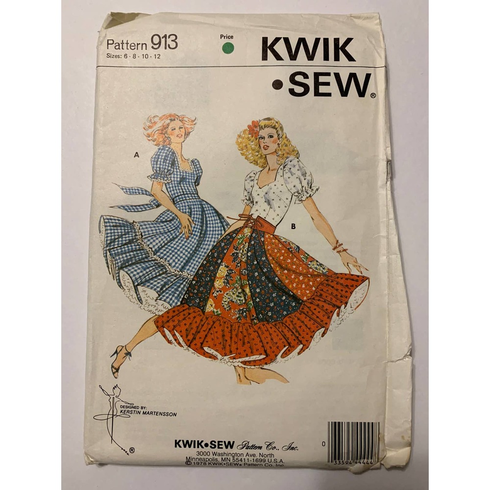 Kwik Sew Vintage 1970's‎ Pattern #913 Square Dance Dress